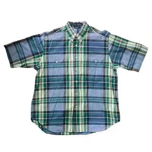 Nautica Shirt Mens Shirt Large‎ Blue White Green Red Plaid Button Up Casual